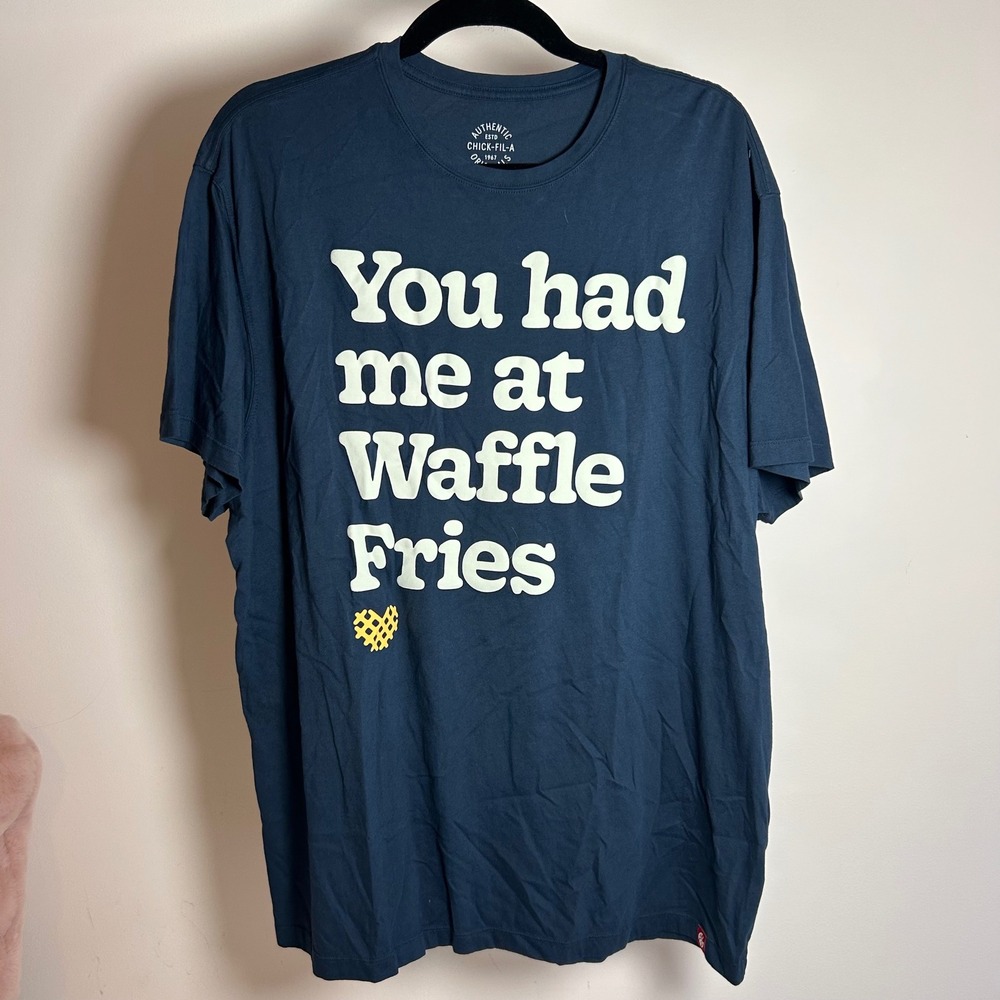 Chick-fil-A Mens You Had Me At Waffle Fries Graphic T-Shirt‎ Navy Blue 2XL